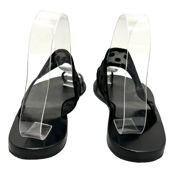 Ancient Greek Sandals Black Leather Sheer Polka Dot Toe Loop Slide Sandals 38 - Picture 8 of 14